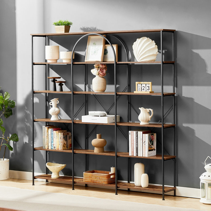 HLILish 6 Tier Bookcase Home Office Open Bookshelf Vintage Industrial Style Shelf With Metal Frame MDF Board Wayfair
